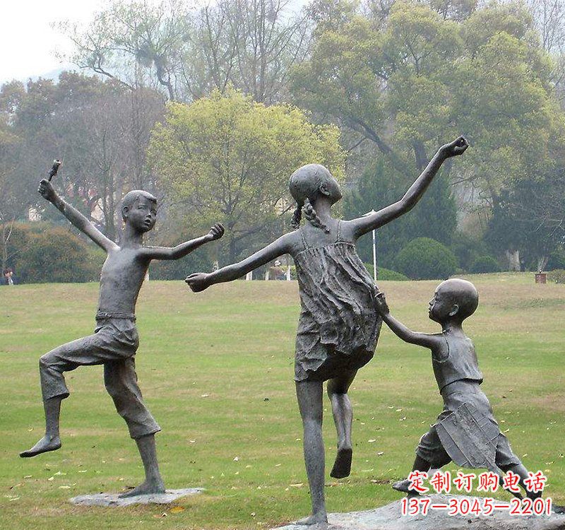 仙桃公园人物放风筝的儿童铜雕