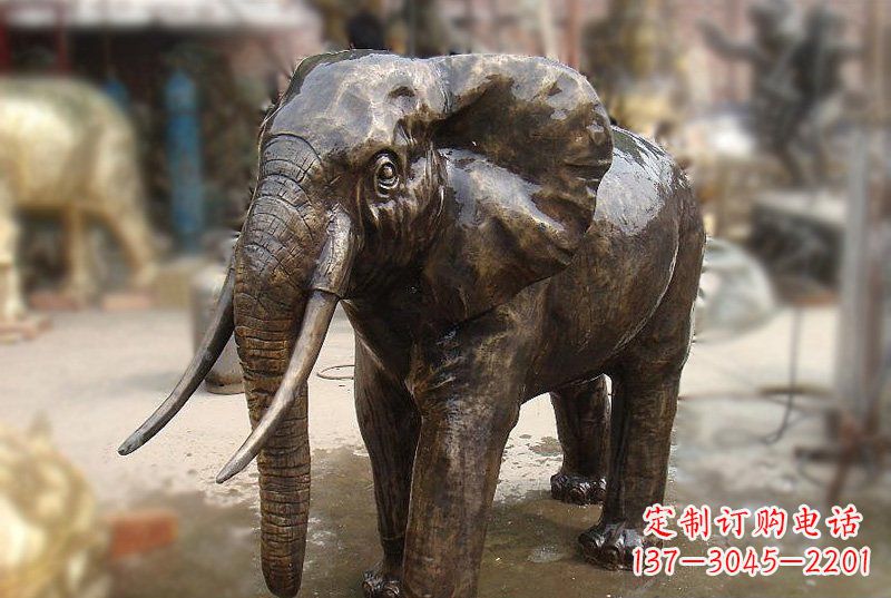 仙桃公园铜雕象牙大象动物雕塑