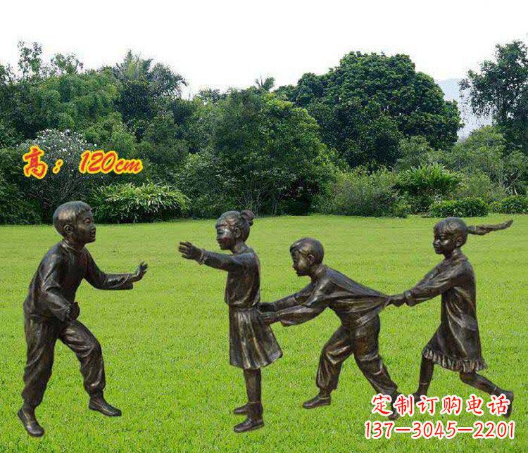 仙桃公园玩老鹰捉小鸡的儿童小品铜雕 (2)