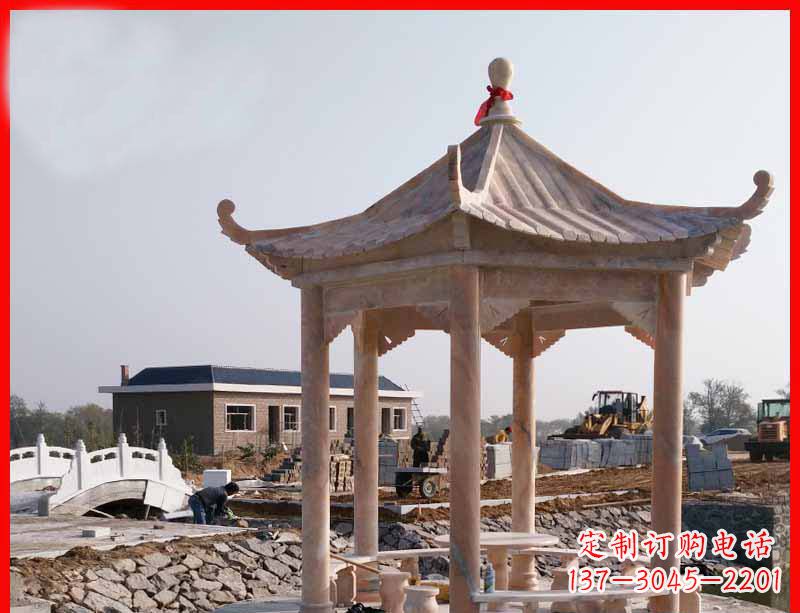 仙桃红六角石凉亭雕塑