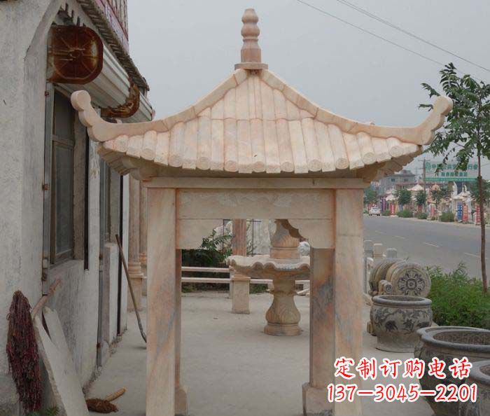 仙桃精美红六角石凉亭雕塑