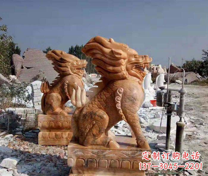 仙桃古代神兽晚霞红石雕麒麟