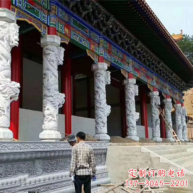仙桃精美手工制作的精美古建汉白玉龙柱雕塑