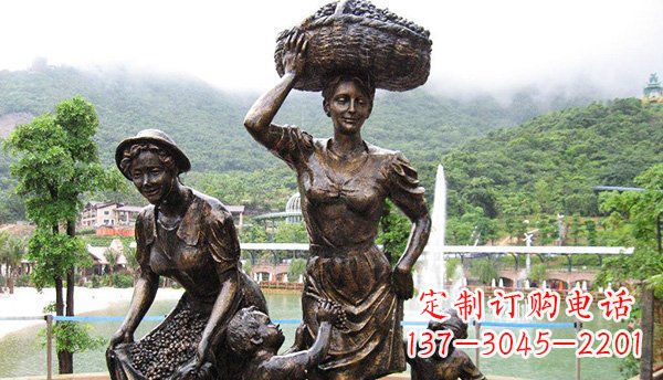 仙桃广场摘葡萄人物丰收铜雕