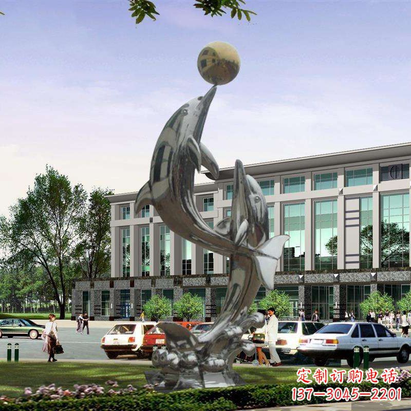 仙桃海豚戏球不锈钢雕塑