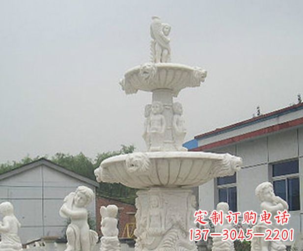 仙桃汉白玉天使大型喷泉石雕