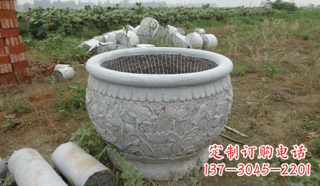 仙桃荷花花盆公园景观石雕，千般美妙一览无余