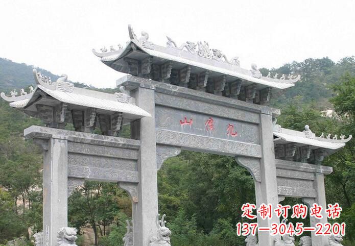 仙桃三门仿古牌坊石雕,精美绝伦