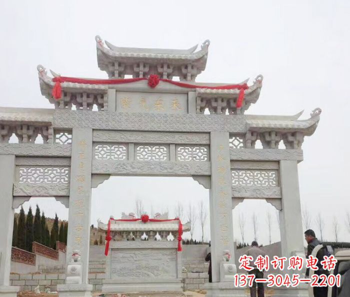 仙桃景区三门牌坊石雕 (14)