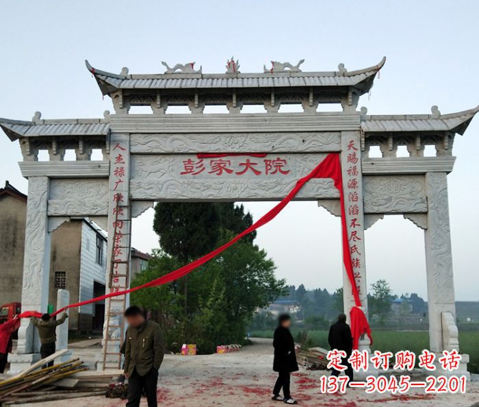 仙桃景区三门牌坊石雕 (16)
