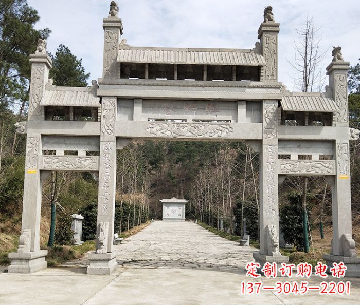 仙桃景区三门牌坊石雕_1 (3)
