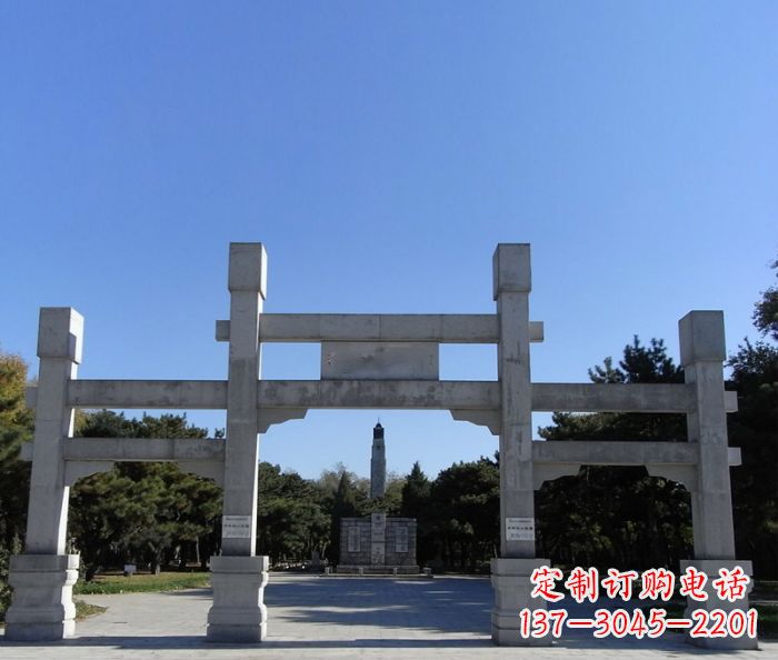 仙桃景区三门牌坊石雕_2