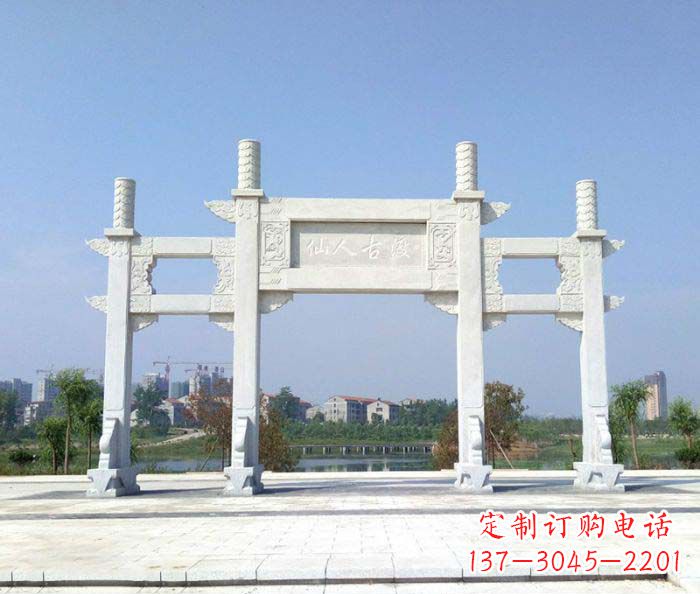 仙桃景区三门牌楼石雕