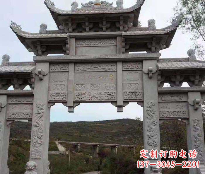 仙桃景区三门石雕牌坊 (2)