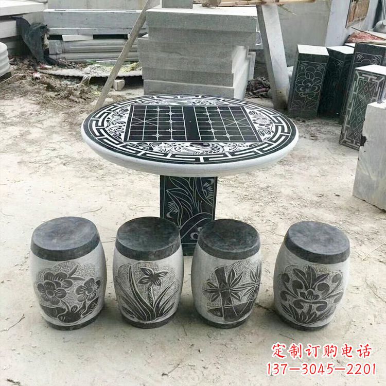 仙桃精美梅兰竹菊形石桌凳，无与伦比的艺术美感