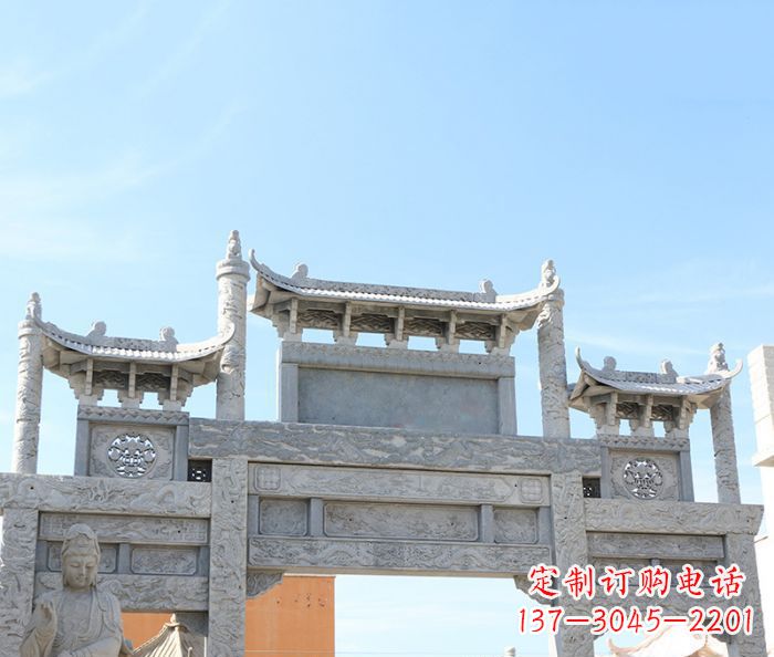 仙桃三门道路牌坊石雕 (4)