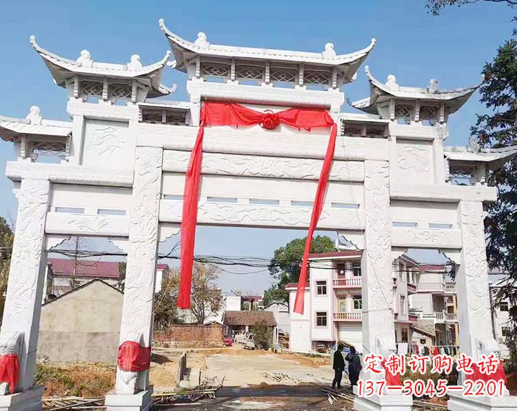 仙桃三门三楼石雕牌坊:专业定制牌坊雕塑