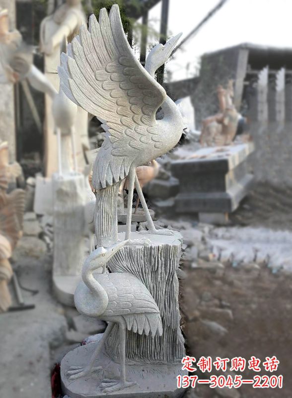 仙桃石雕仙鹤景观摆件