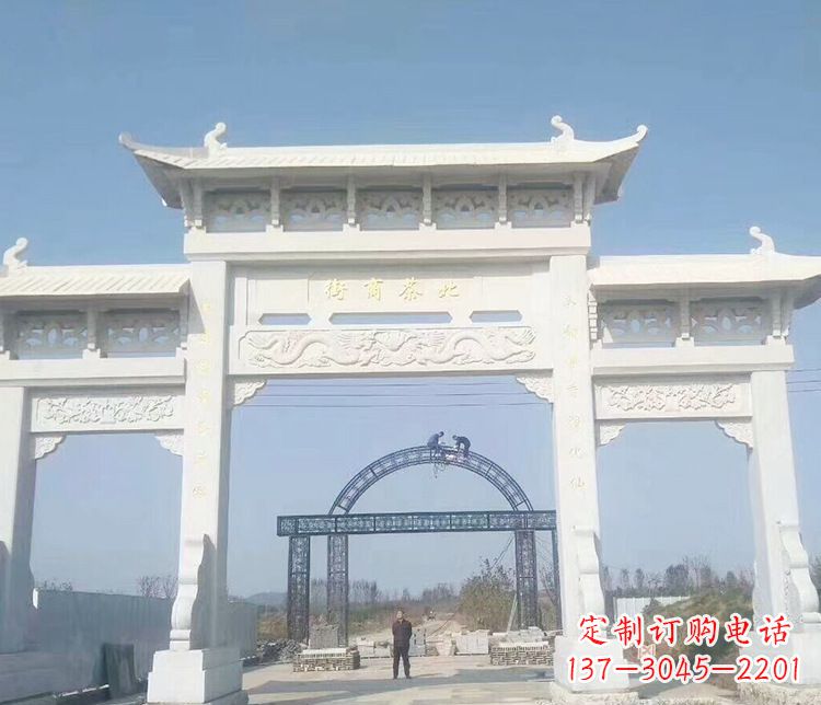 仙桃石牌坊三门牌坊石雕 (4)