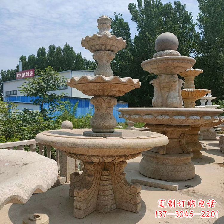 仙桃石喷泉 石雕刻