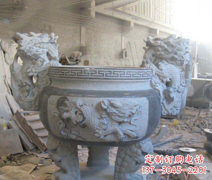 仙桃寺庙景观龙头水缸石雕