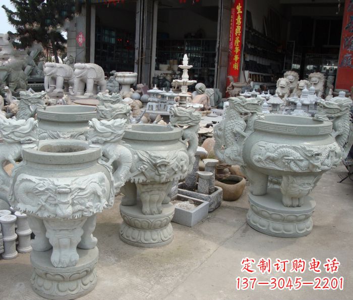 仙桃寺庙景观龙头石雕水缸