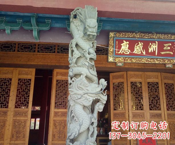 仙桃寺庙景观龙柱石雕 (2)