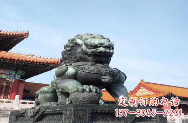 仙桃寺庙门口狮子铜雕