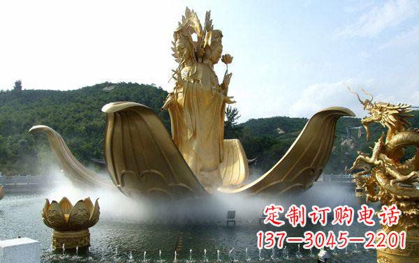 仙桃寺庙三面观音雕像