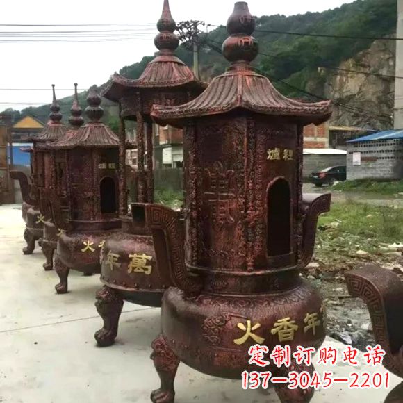 仙桃寺庙铜香炉雕塑