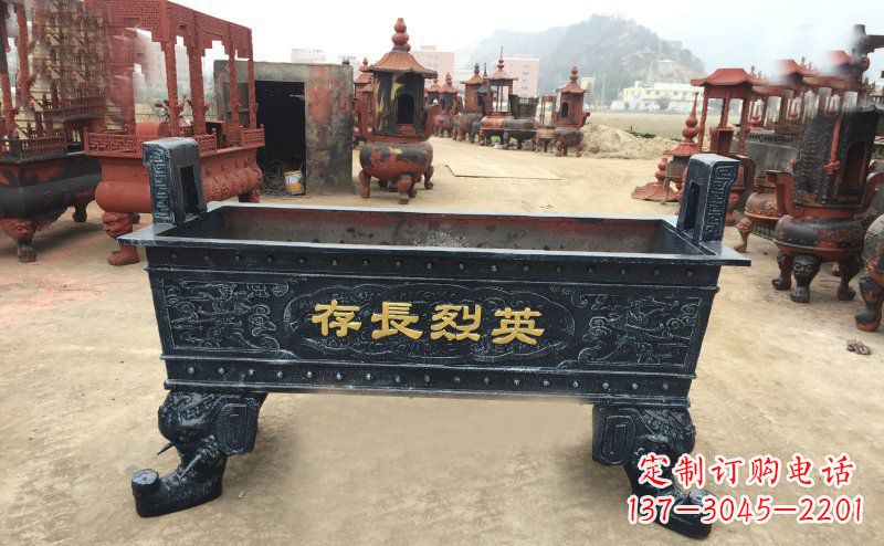 仙桃寺庙香炉铜雕 (4)
