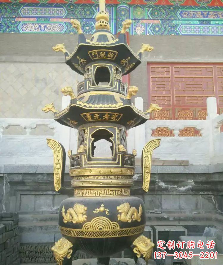仙桃寺庙香炉铜雕_1