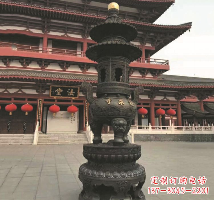 仙桃寺庙香炉铜雕222