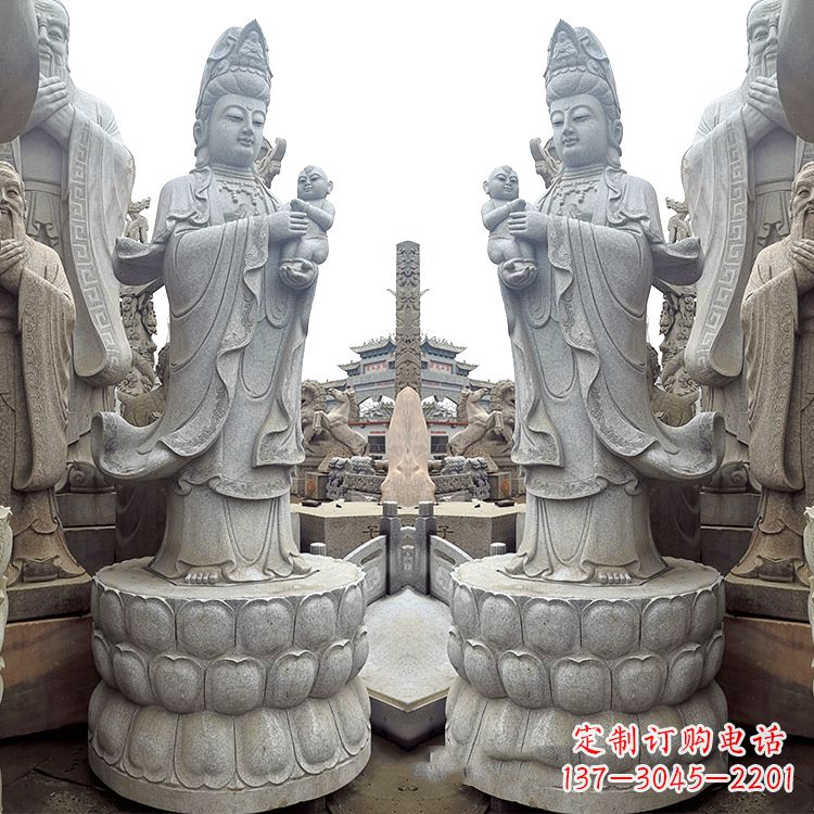 仙桃送子观音青石雕塑