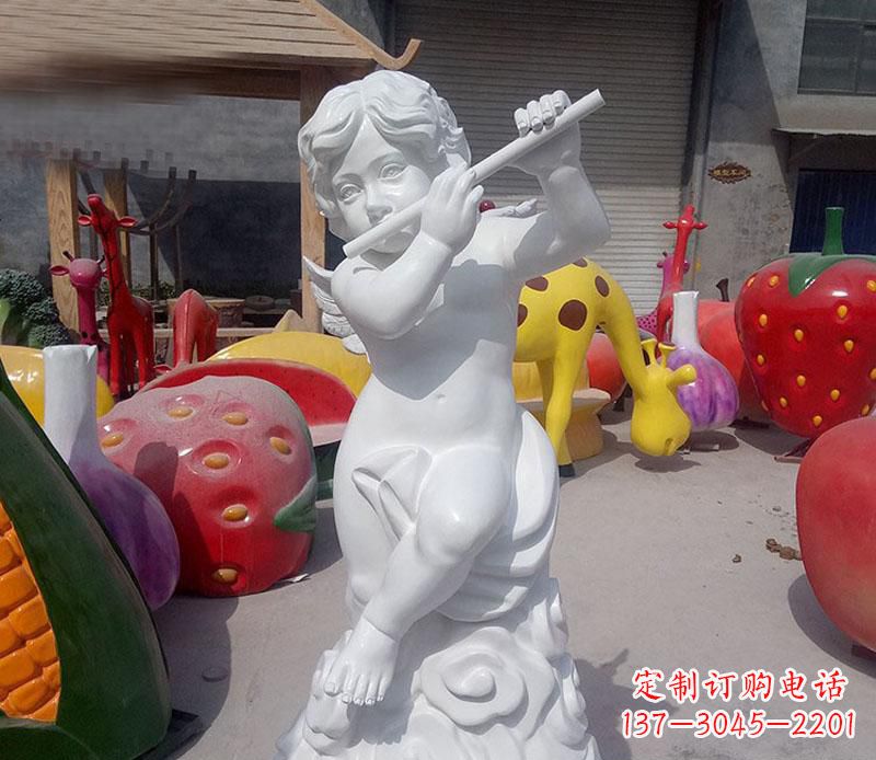 仙桃天使吹笛人物石雕