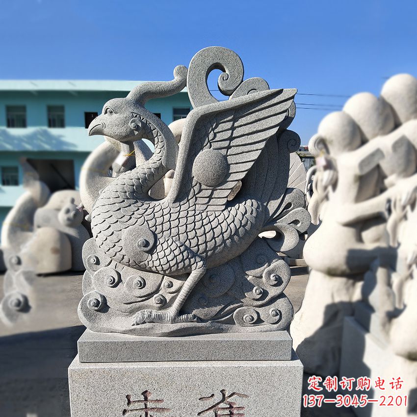 仙桃天之四灵之朱雀神鸟砂岩石雕塑