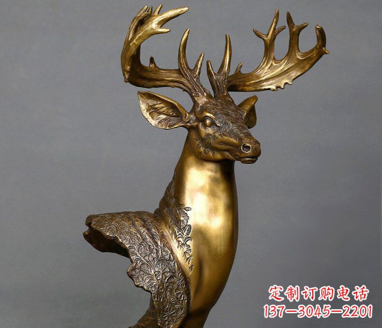 仙桃铜雕如意铜鹿头摆件