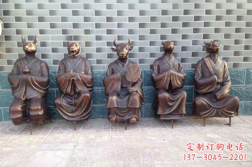 仙桃铜雕兽首人身十二生肖雕塑