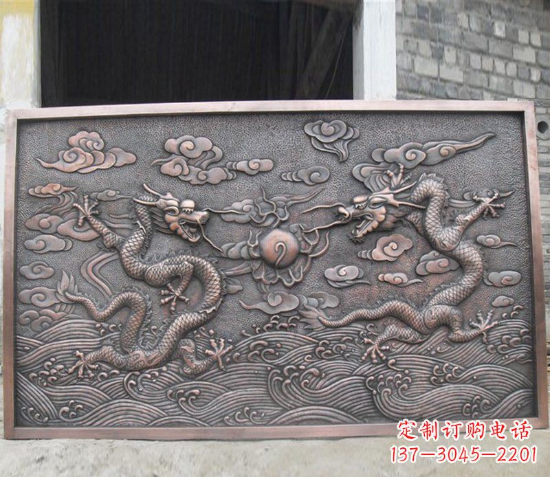 仙桃铜雕双龙壁画景观摆件