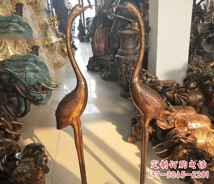 仙桃铜雕仙鹤踩龟雕塑摆件