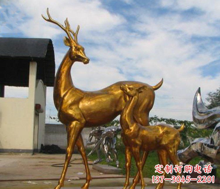 仙桃铜雕园林动物母子鹿雕塑