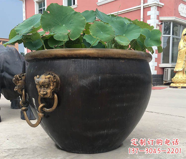 仙桃铜雕圆形荷花水缸雕塑 (3)