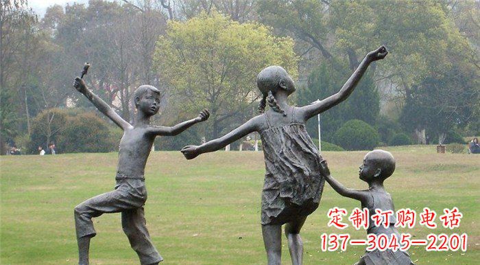 仙桃玩耍的儿童公园人物铜雕