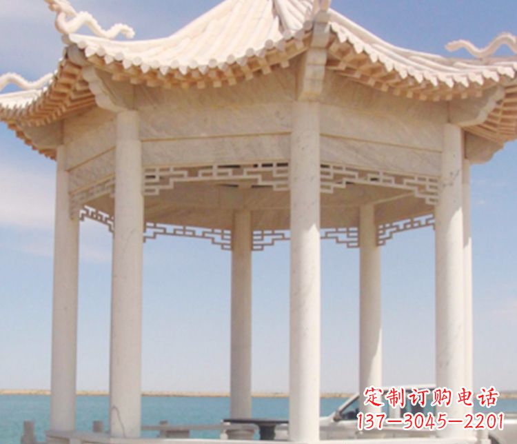 仙桃晚霞红单层凉亭石雕