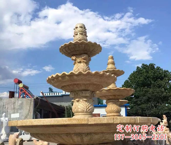 仙桃晚霞红多层喷泉石雕