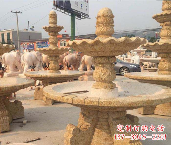 仙桃晚霞红多层大型石雕喷泉