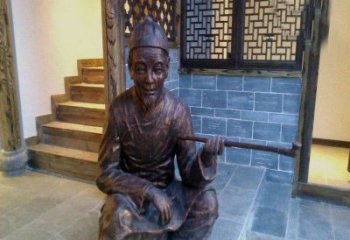 仙桃铜雕店小二吸烟庭院人物雕塑