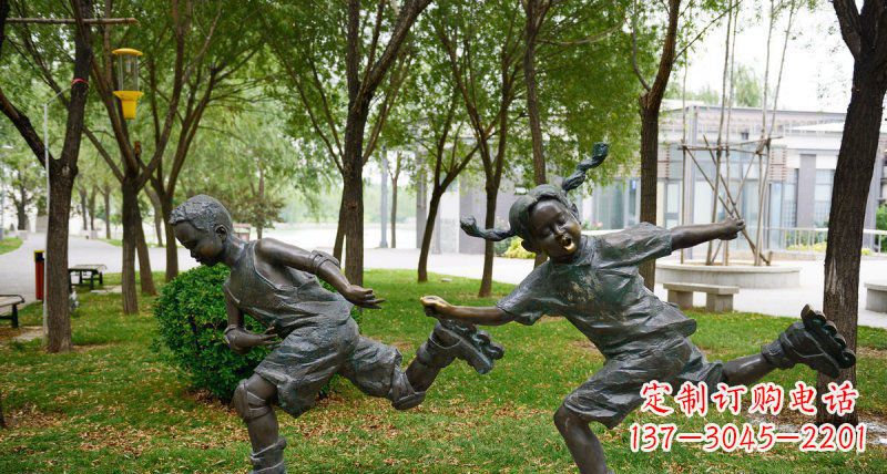 仙桃小孩人物玩轮滑铜雕