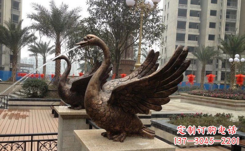 仙桃小区喷水天鹅动物铜雕