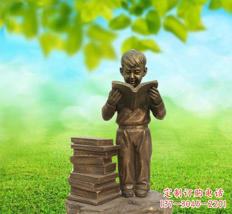 仙桃校园读书的小男孩铜雕